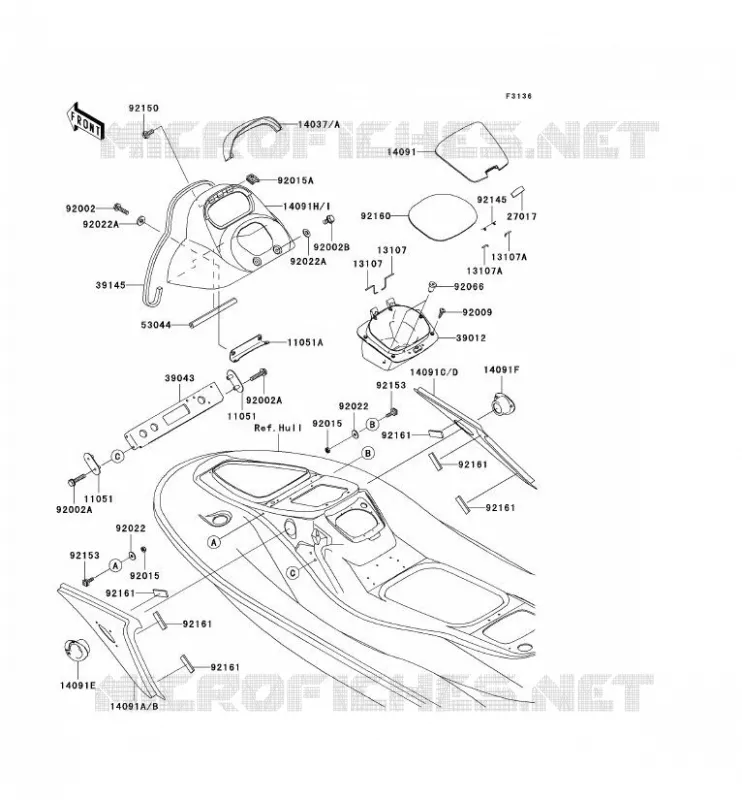 PIECE COQUE MILIEU Kawasaki JET SKI 1200 2004 JET SKI 1200 STX-R  JT1200-C1