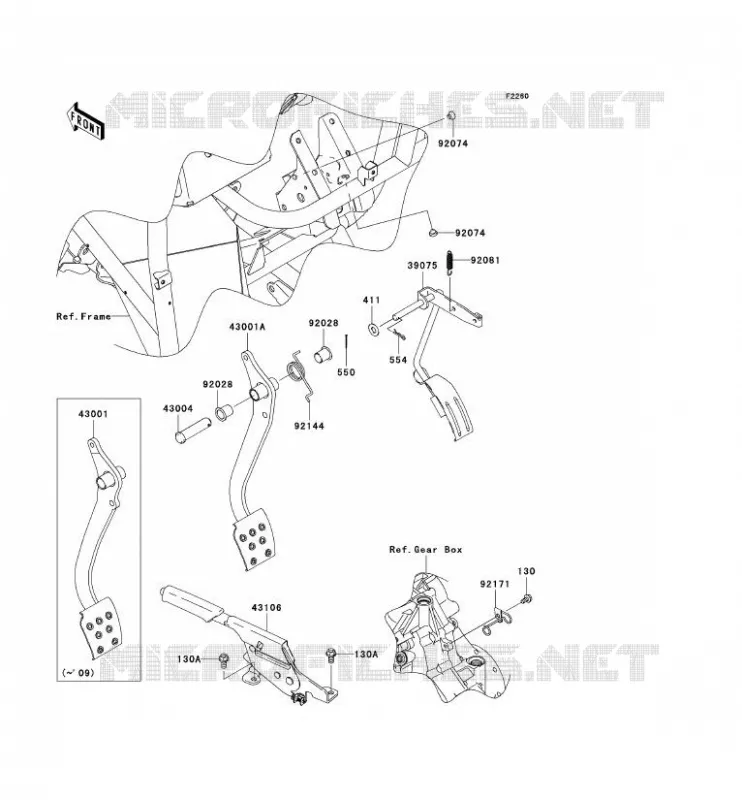 PEDALE DE FREIN/LEVIER ACCELERATEUR Kawasaki SSV 400 2009 MULE 610 4X4  KAF400A9F