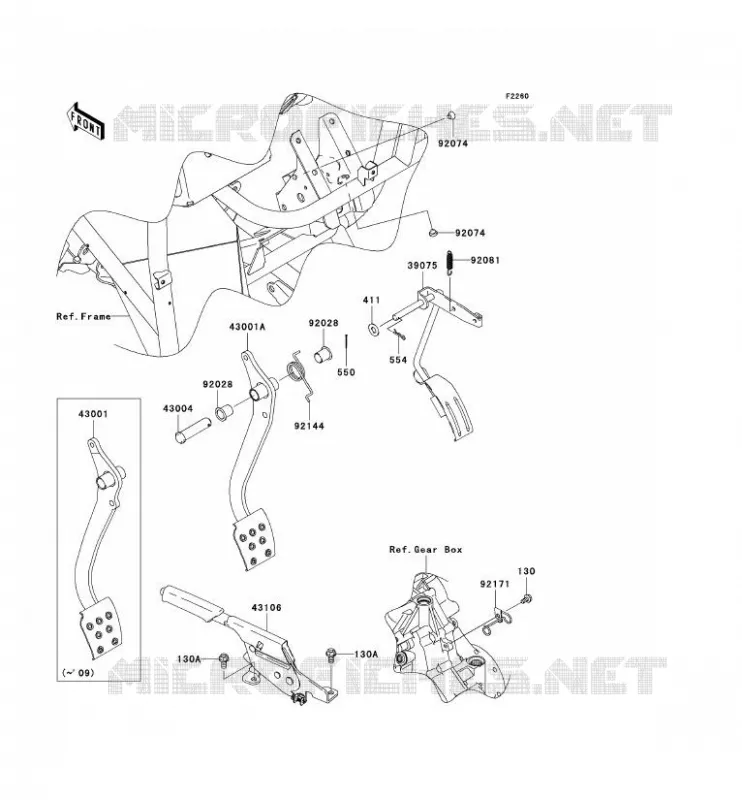 PEDALE DE FREIN/LEVIER ACCELERATEUR Kawasaki SSV 400 2009 MULE 610 4X4  KAF400A9F