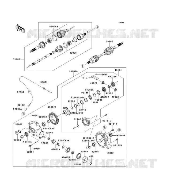 ARBRE DE TRANSMISSION-AVANT Kawasaki SSV 400 2011 MULE 610 4X4  KAF400ABF