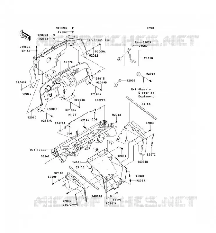 PIECE DE CADRE(AVANT) Kawasaki SSV 400 2014 MULE 600  KAF400BEF