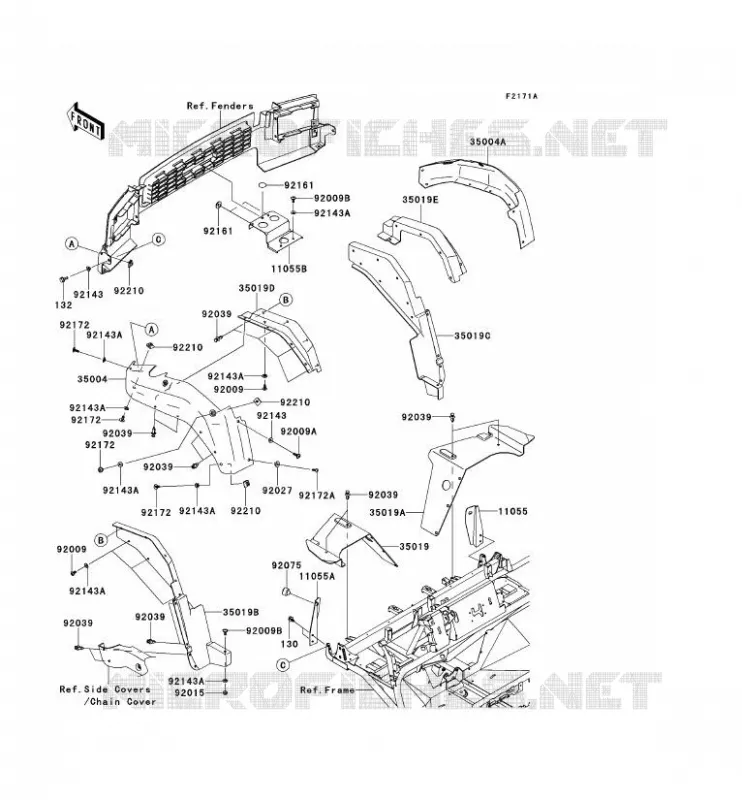 GARDE BOUE AVANT Kawasaki SSV 950 2013 MULE 4010 TRANS 4X4 DIESEL  KAF950GDF