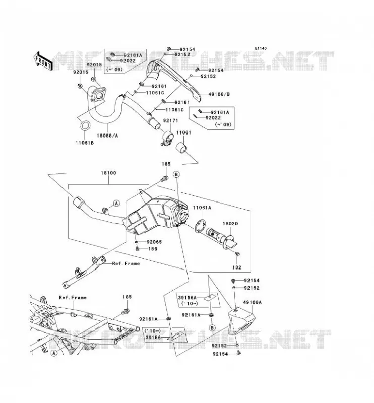&Eacute;CHAPPEMENT Kawasaki TOUT-TERRAIN 140 2010 KLX140L  KLX140BAF