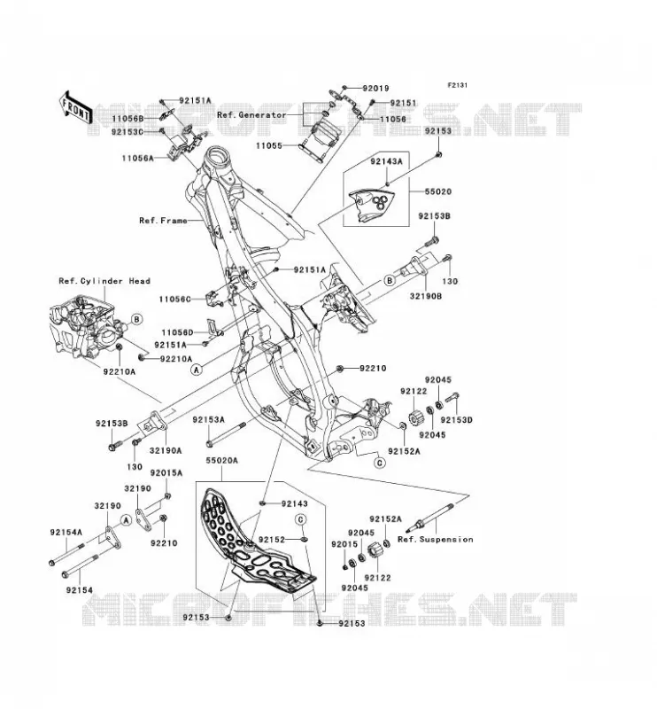 PIECE DE CADRE (COUVERTURE) Kawasaki TOUT-TERRAIN 450 2010 KX450F  KX450EAF
