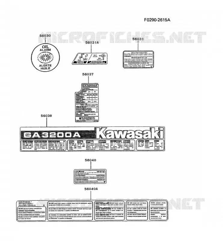 LABEL Kawasaki Generateur GA GAH20A GA3200A  GAH20A-AA57