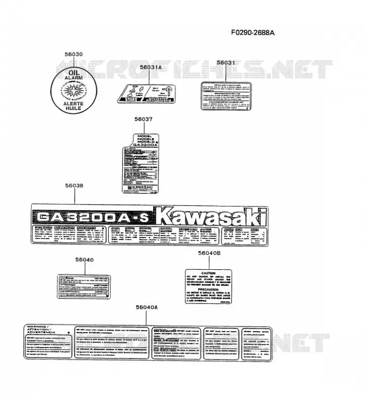 LABEL Kawasaki Generateur GA GAH20A GA3200A-S  GAH20A-AA58