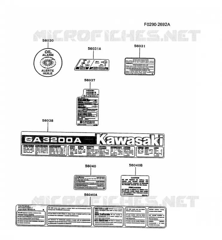LABEL Kawasaki Generateur GA GAH20A GA3200A  GAH20A-CA51