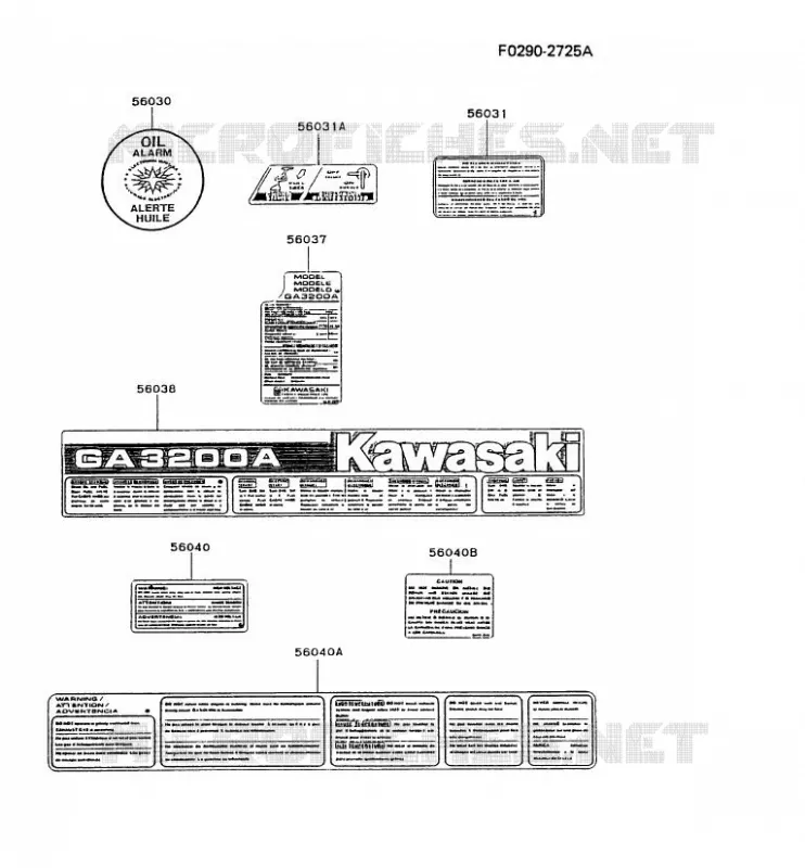 LABEL Kawasaki Generateur GA GAH20A GA3200A  GAH20A-CA59