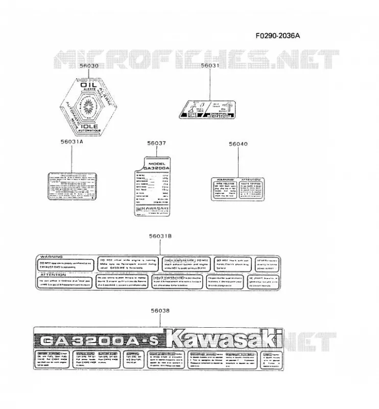 LABEL Kawasaki Generateur GA GAH20A GA3200A-S  GAH20A-DS00