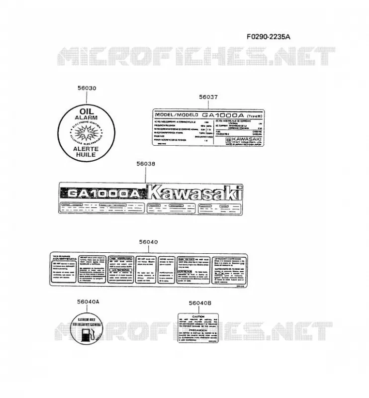 LABEL Kawasaki Generateur GA GAT00A GA1000A  GAT00A-BA50