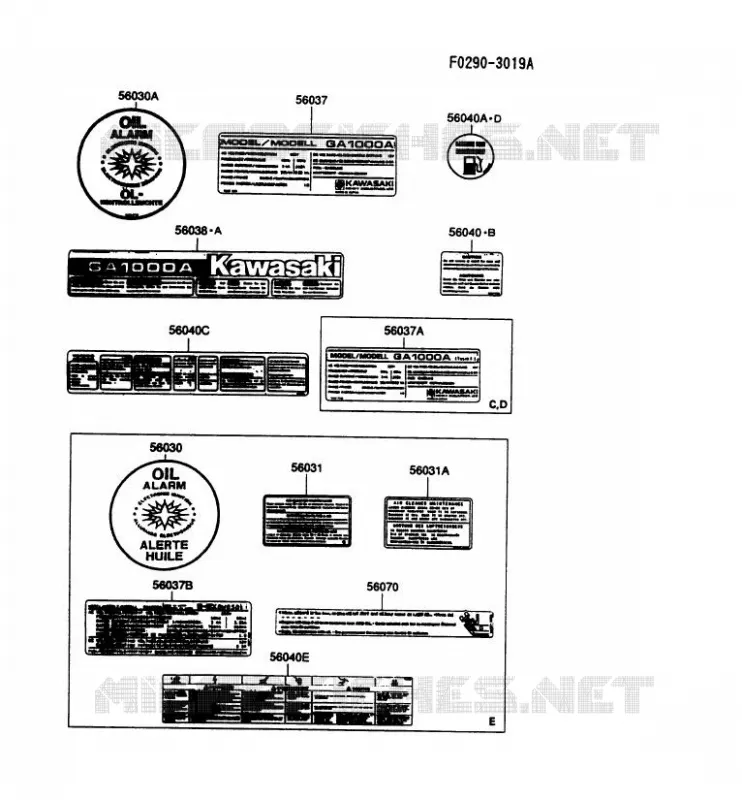 LABEL Kawasaki Generateur GA GAT00A GA1000A  GAT00A-BS58