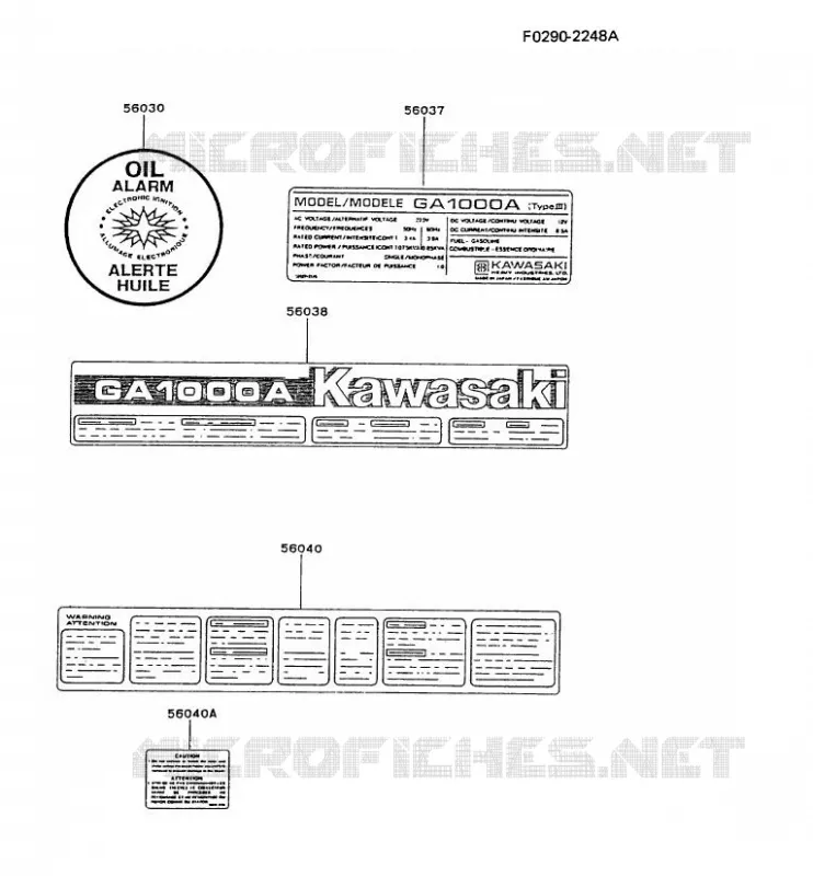 LABEL Kawasaki Generateur GA GAT00A GA1000A  GAT00A-BV00