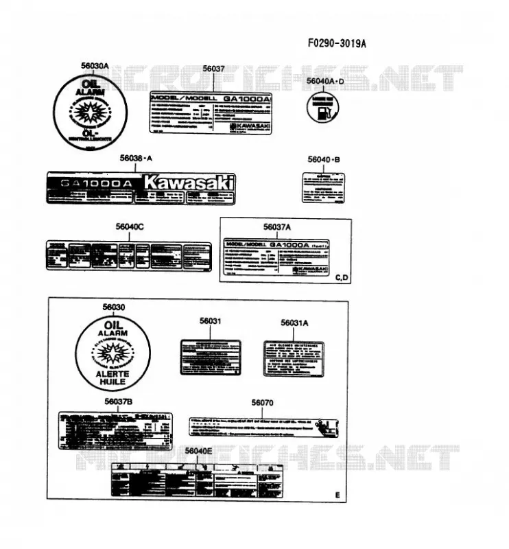 LABEL Kawasaki Generateur GA GAT00A GA1000A  GAT00A-DS58