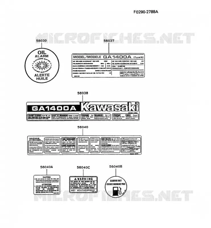 LABEL Kawasaki Generateur GA GAT40A GA1400A  GAT40A-BT25