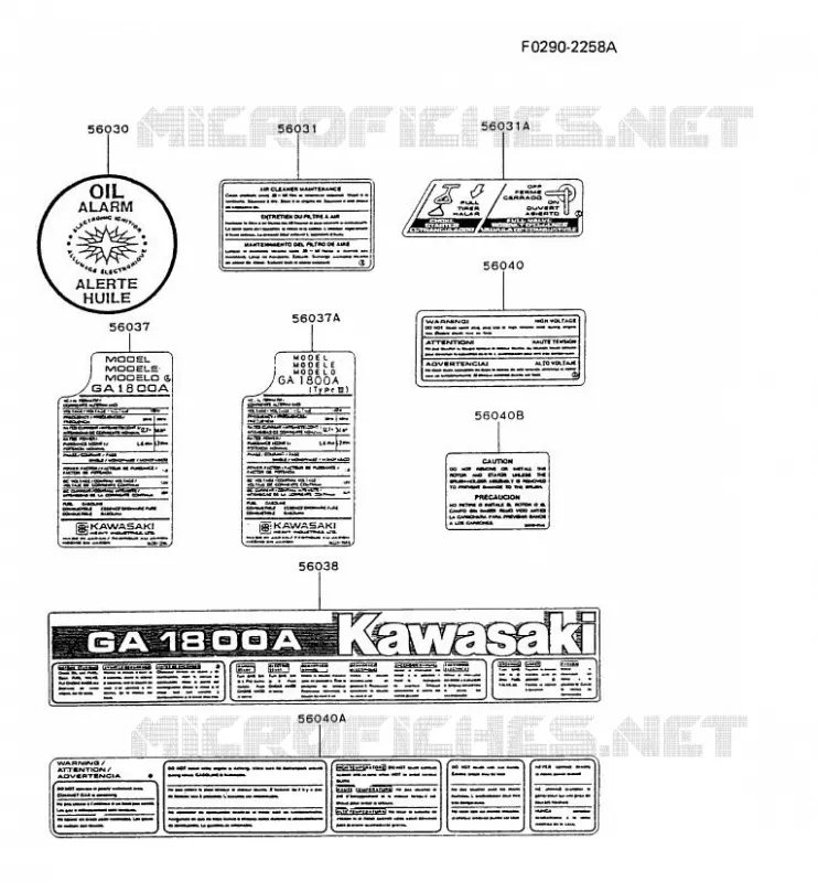 LABEL Kawasaki Generateur GA GAT80A GA1800A  GAT80A-CA50
