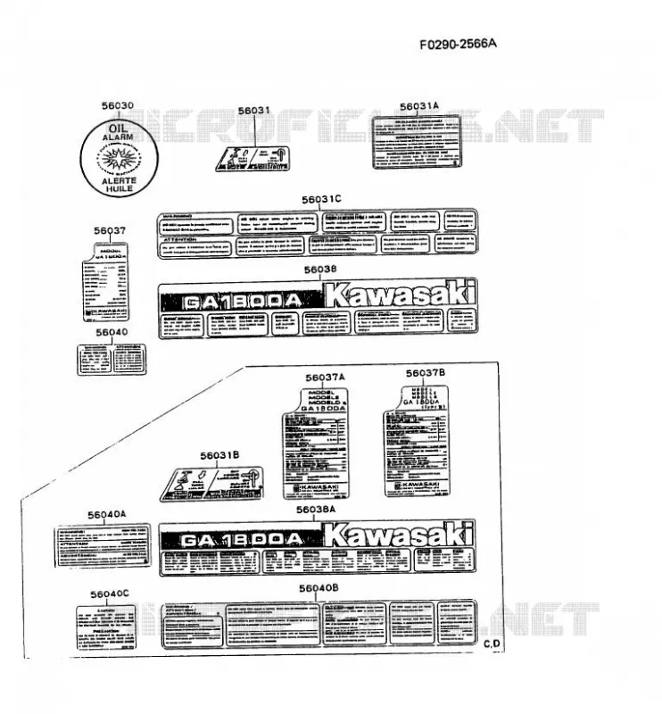 LABEL Kawasaki Generateur GA GAT80A GA1800A  GAT80A-CA55