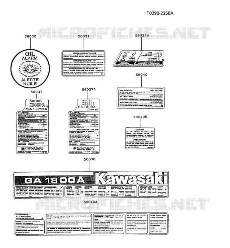 LABEL Kawasaki Generateur GA GAT80A GA1800A  GAT80A-CA58