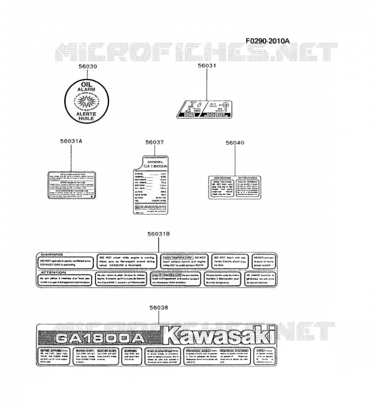 LABEL Kawasaki Generateur GA GAT80A GA1800A  GAT80A-DS00