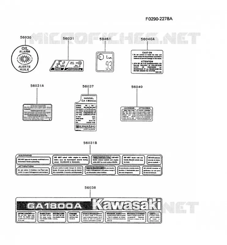 LABEL Kawasaki Generateur GA GAT80A GA1800A  GAT80A-ES54