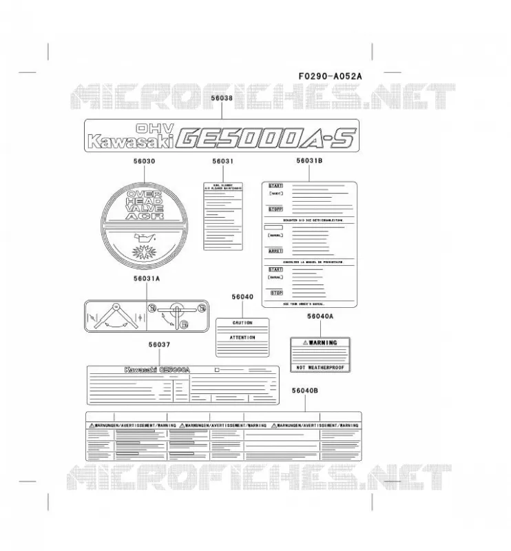 LABEL Kawasaki Generateur GE GEF00A GE5000A  GEF00A-AT25