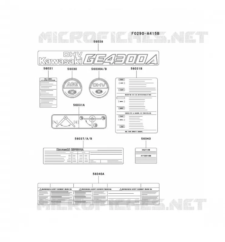 LABEL Kawasaki Generateur GE GER30A GE4300A  GER30A-CS55