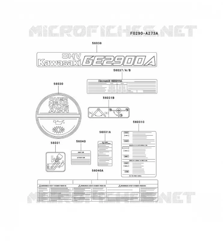 LABEL Kawasaki Generateur GE GEW90A GE2900A  GEW90A-CS01