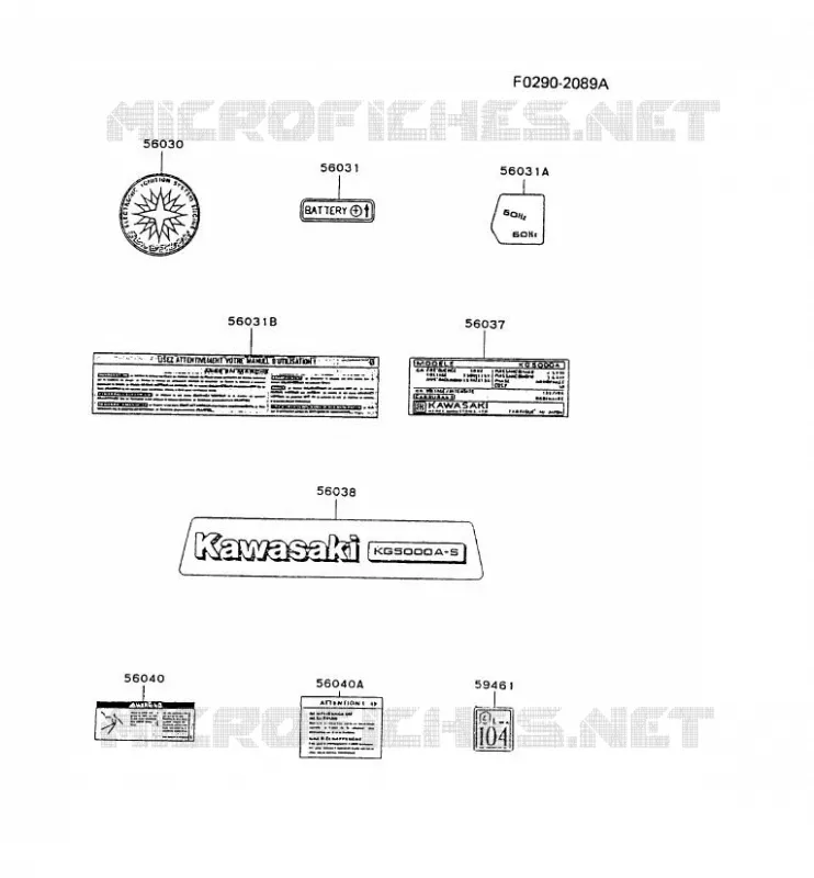 LABEL Kawasaki Generateur GZ GZF00A KG5000A-S  GZF00A-CS52