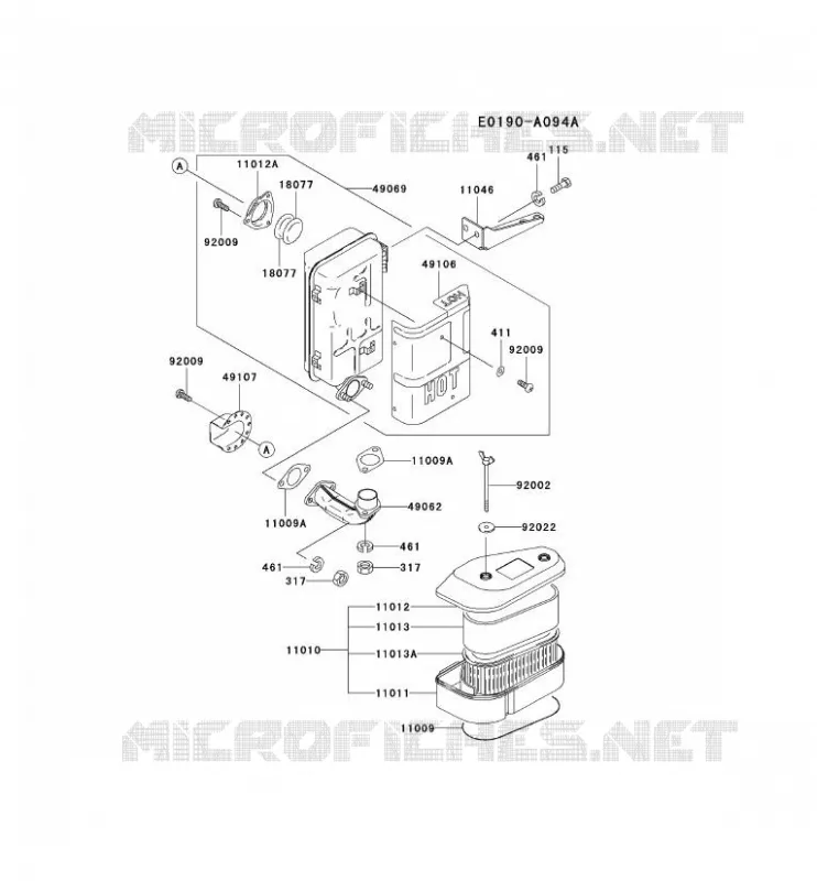 FILTRE &Agrave; AIR/POT D'&Egrave;CHAPPEMENT Kawasaki Petits Moteurs FC FC401V FC MOTORS  FC401V-AS04
