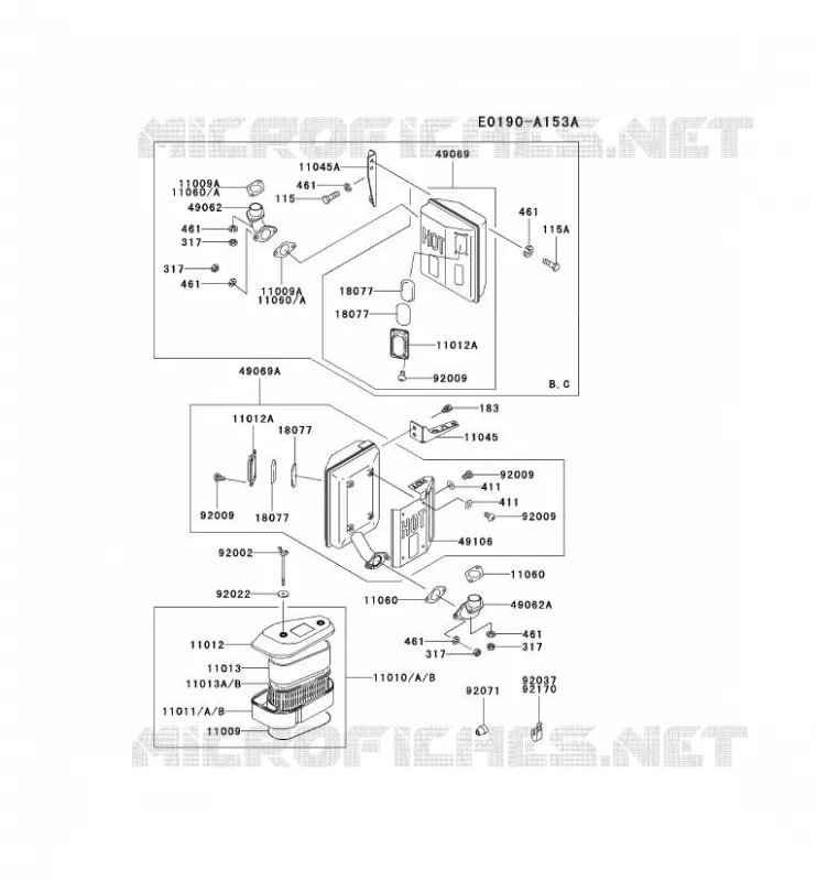 FILTRE &Agrave; AIR/POT D'&Egrave;CHAPPEMENT Kawasaki Petits Moteurs FC FC540V FC MOTORS  FC540V-CS03