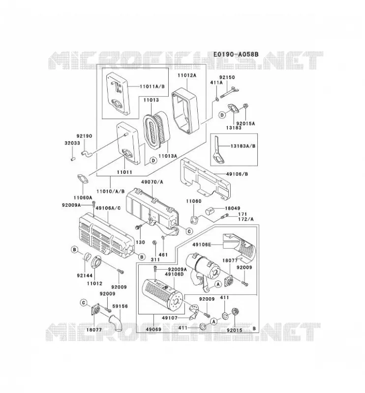 FILTRE &Agrave; AIR/POT D'&Egrave;CHAPPEMENT Kawasaki Petits Moteurs FE FE170D FE MOTORS  FE170D-AS01