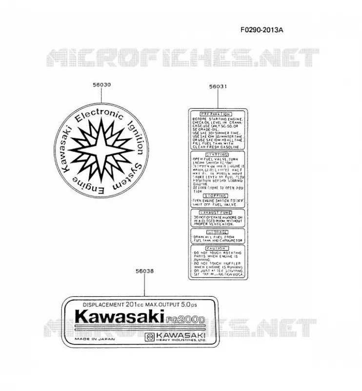 LABEL Kawasaki Petits Moteurs FG FG200D FG MOTORS  FG200D-BS51