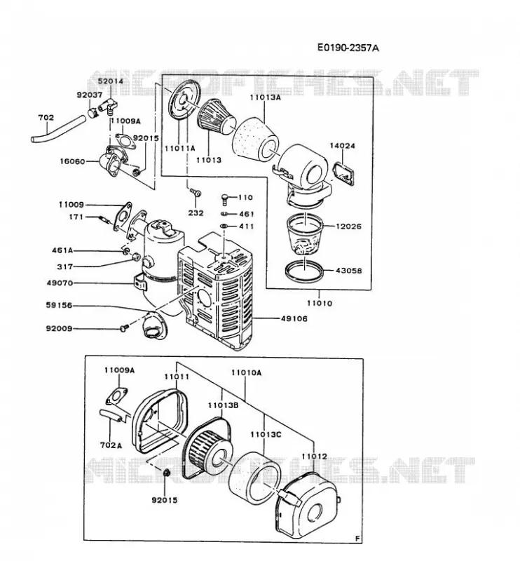 FILTRE &Agrave; AIR/POT D'&Egrave;CHAPPEMENT Kawasaki Petits Moteurs FG FG200D FG MOTORS  FG200D-EV00