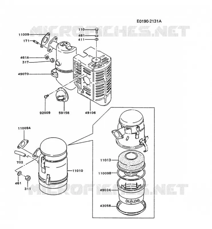 FILTRE &Agrave; AIR/POT D'&Egrave;CHAPPEMENT Kawasaki Petits Moteurs FG FG230D FG MOTORS  FG230D-AT50