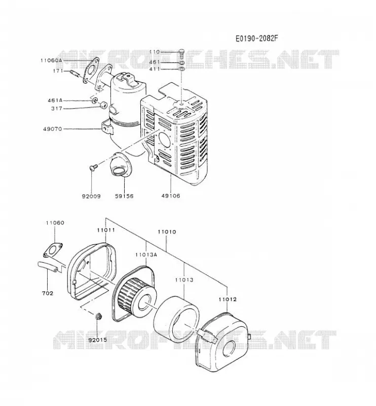 FILTRE &Agrave; AIR/POT D'&Egrave;CHAPPEMENT Kawasaki Petits Moteurs FG FG230D FG MOTORS  FG230D-AT54