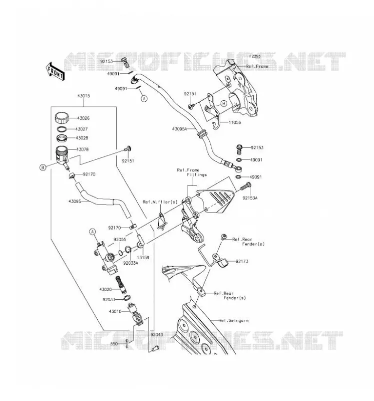 MAITRE CYLINDRE ARRI&Egrave;RE Kawasaki MOTOS 636 2016 NINJA ZX-6R  ZX636EGF