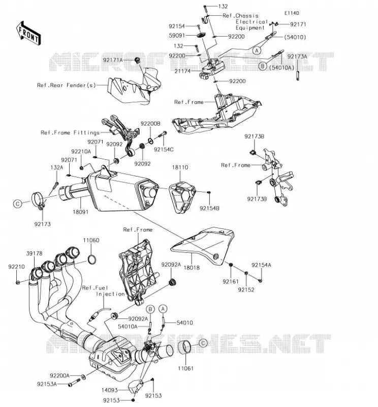 &Eacute;CHAPPEMENT Kawasaki MOTOS 1000 2018 NINJA H2 SX  ZX1002BJF