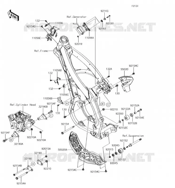PIECE DE CADRE (COUVERTURE) Kawasaki TOUT-TERRAIN 450 2018 KX450F  KX450HJF