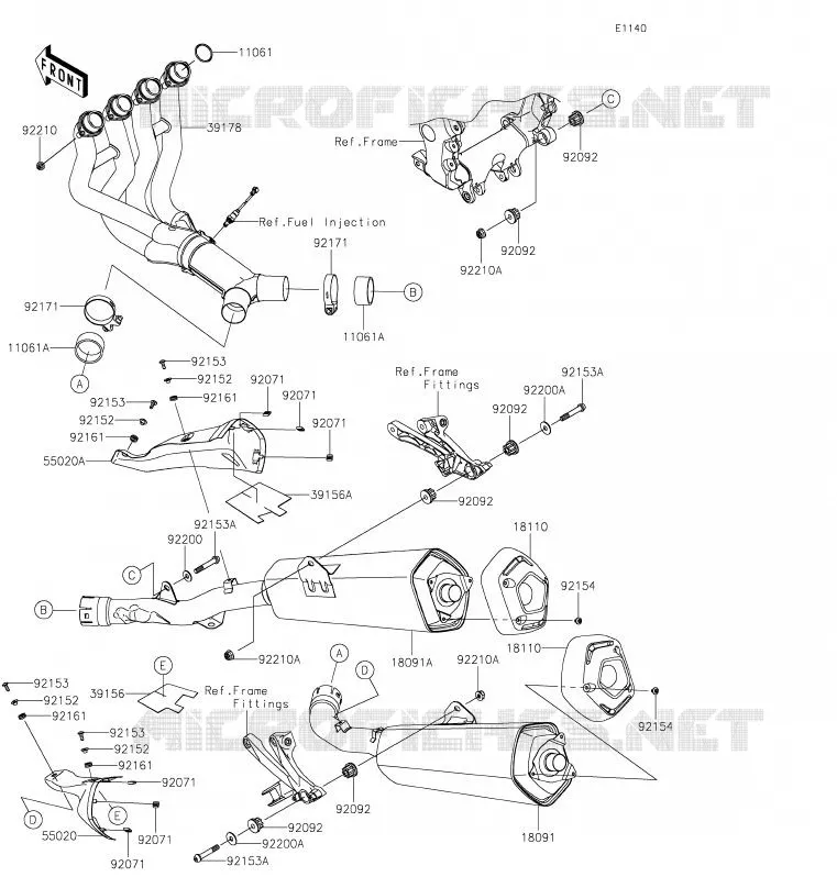 &Eacute;CHAPPEMENT Kawasaki MOTOS 1400 2020 ZZR1400  ZX1400HLF