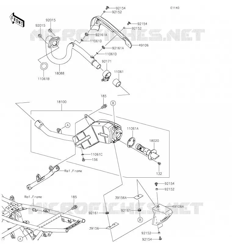 &Eacute;CHAPPEMENT Kawasaki TOUT-TERRAIN 140 2020 KLX140G  KLX140CLF
