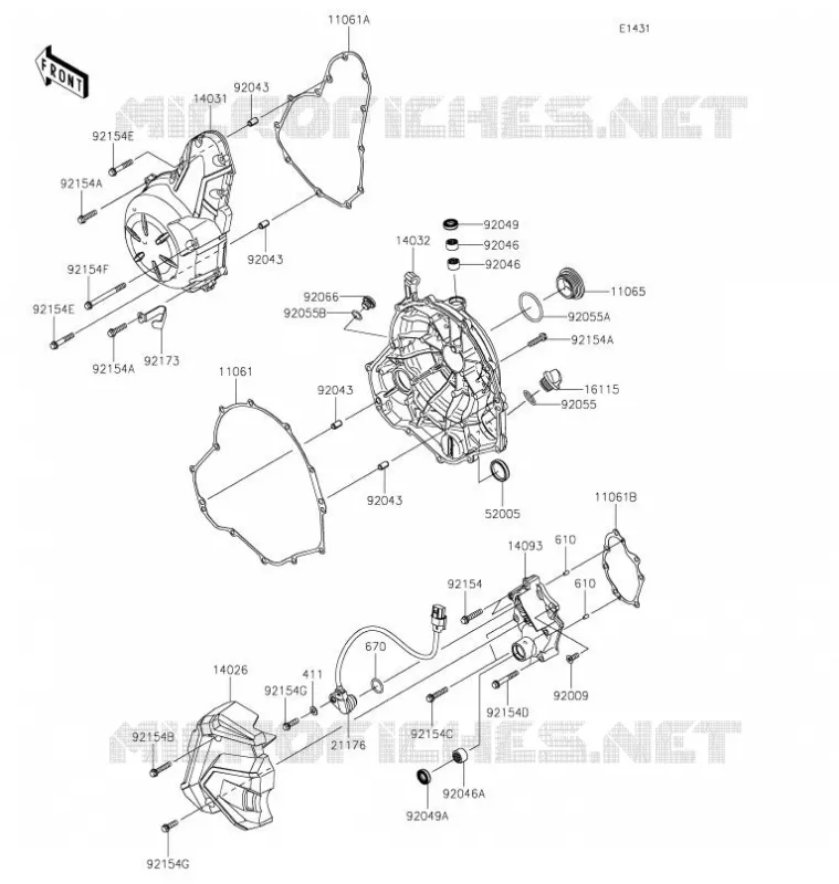 COUVERCLES MOTEUR Kawasaki MOTOS 650 2021 Z650  ER650KMFAL