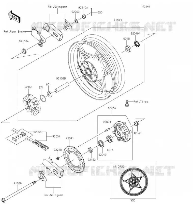 ROUE ARRI&Egrave;RE/CHAINE Kawasaki MOTOS 400 2021 NINJA 400  EX400HMFNN