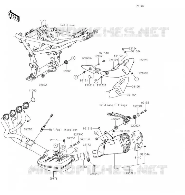 &Eacute;CHAPPEMENT Kawasaki MOTOS 900 2020 Z900  ZR900FLFA