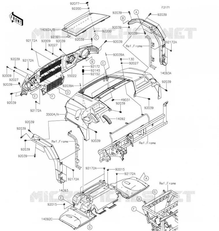 GARDE BOUE AVANT Kawasaki SSV 820 2021 MULE PRO-FX  KAF820FMFNN