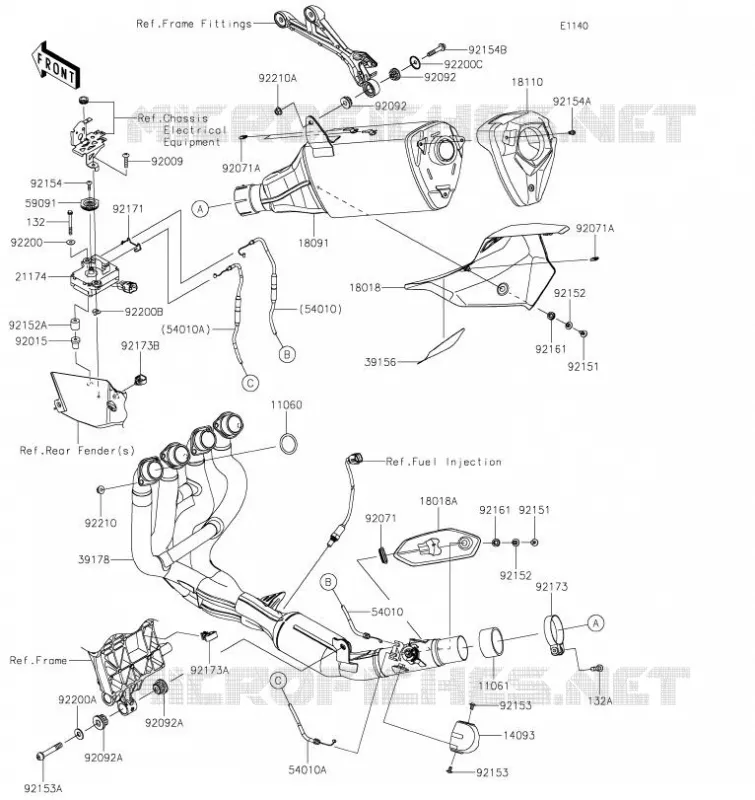 &Eacute;CHAPPEMENT Kawasaki MOTOS 1000 2020 Z H2  ZR1000KLFA