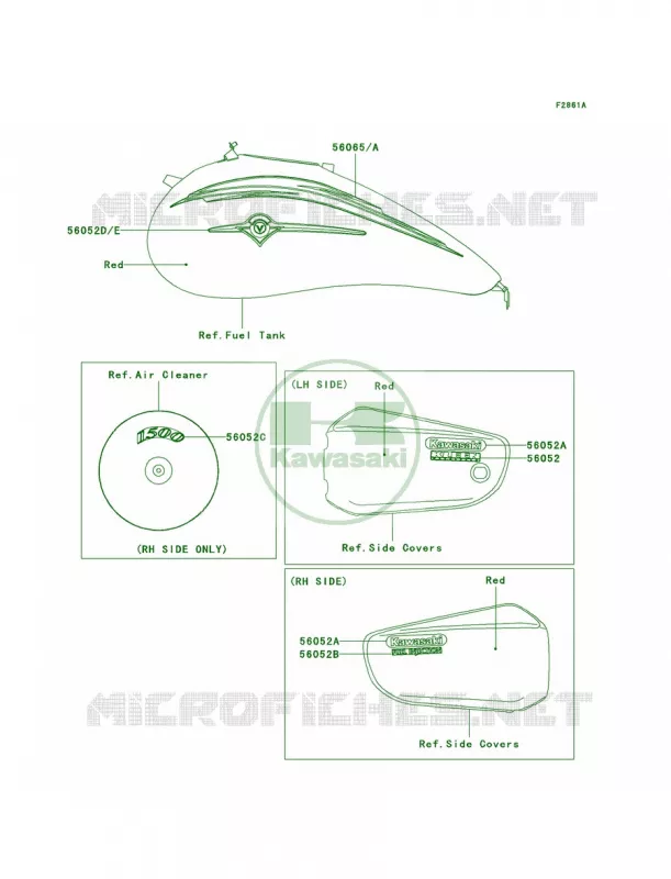 DecalsRedVN1500-P1 Kawasaki MOTOS 1500 2003 Vulcan 1500 Mean Streak  VN1500-P2