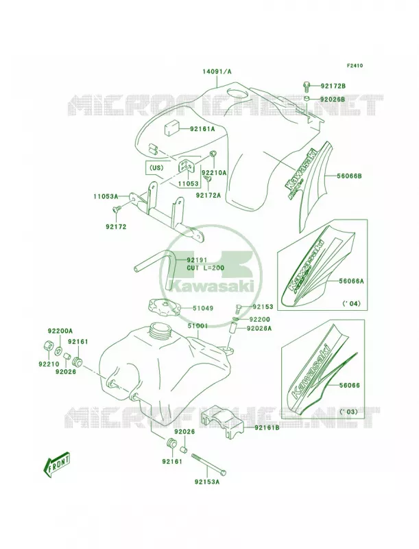 Fuel Tank Kawasaki MOTOS 50 2004 KDX50  KDX50-A2