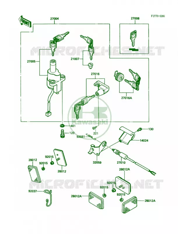 Ignition SwitchLocksReflectors Kawasaki MOTOS 450 1986 454 LTD  EN450-A2