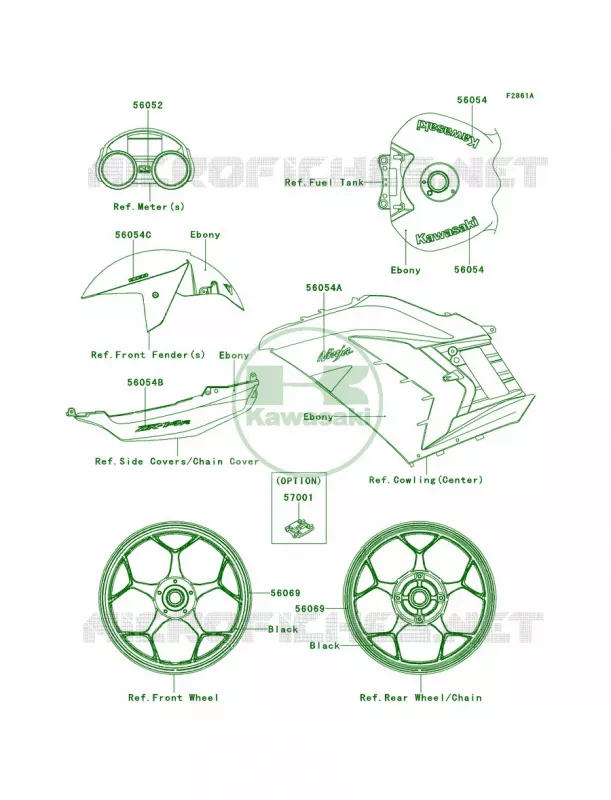 DecalsEbony Kawasaki MOTOS 1400 2014 Ninja ZX-14R  ZX1400EEFA