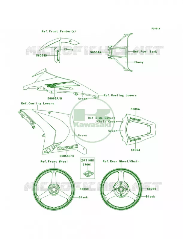 DecalsGreenKBF Kawasaki MOTOS 1000 2014 Ninja ZX-10R ABS  ZX1000KEF