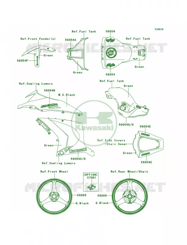 DecalsGreenKCFCAUS Kawasaki MOTOS 1000 2014 Ninja ZX-10R ABS  ZX1000KEF